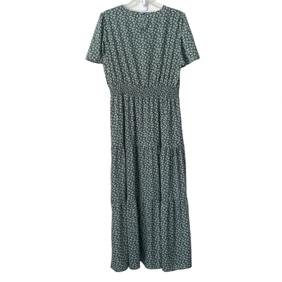 PRETTYGARDEN Maxi Dress Womens XL Flutter Sleeve Smocked Tiered Boho Floral - Picture 4 of 14